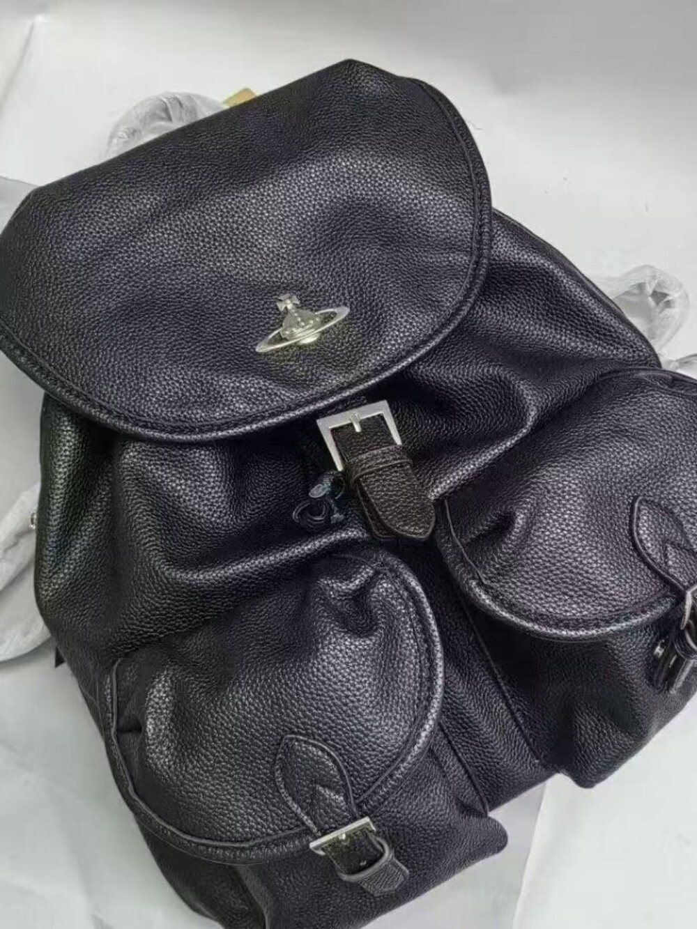 Vivienne Westwood Highland Black Leather Orb Backpack - Gently Used